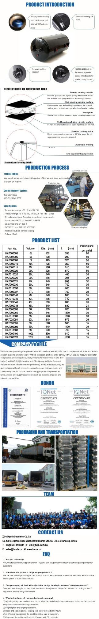 Trailer Brake System Steel Air Reservoir with Brackets