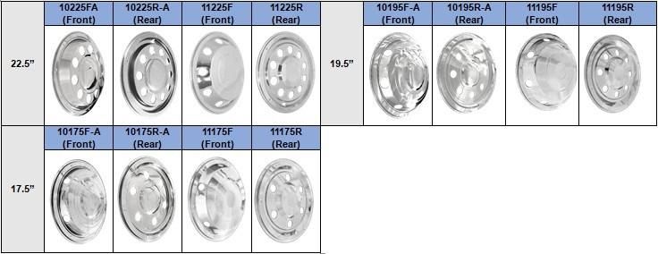 (20225F-A) 22.5" T304 Stainless Steel (Deluxe Style) Front Wheel Trim for Steel Wheel of European Trucks/Buses