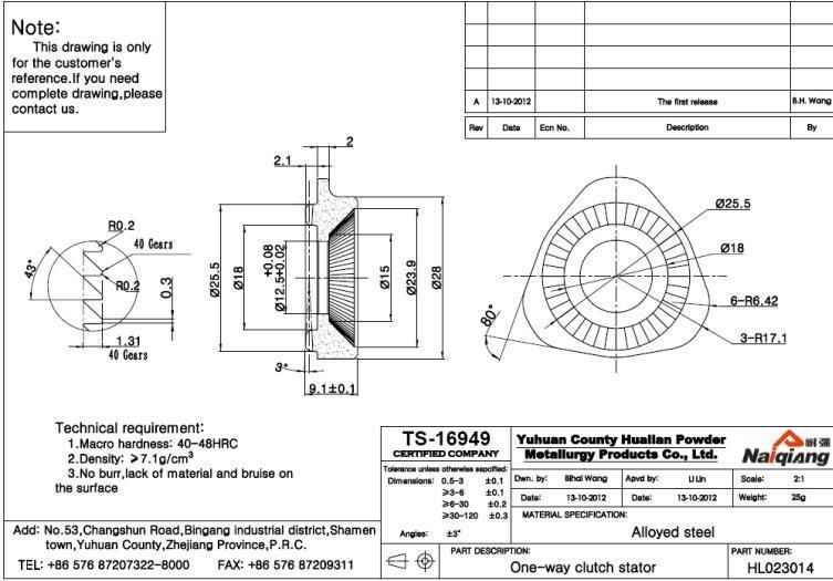 Powder Metallurgy One-Way Clutch Stator