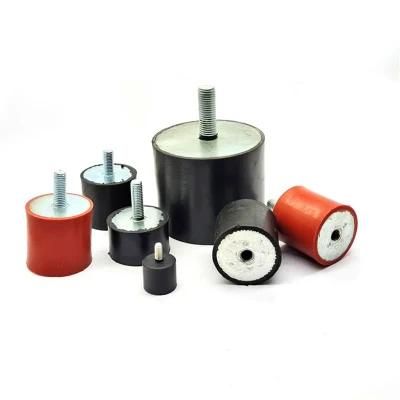 Rubber Cylindrical Vibration Isolation Mount with 1 Tapped Hole and 1 Threaded Stud, Inch Size, 2.00&quot; Diameter, 2.00&quot; Height, 3/8-16 Thread