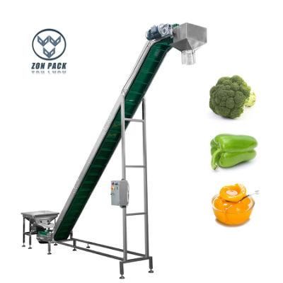 Food Industry PU Material Belt Inclined Conveyor for Lifting Vegetable Fruit