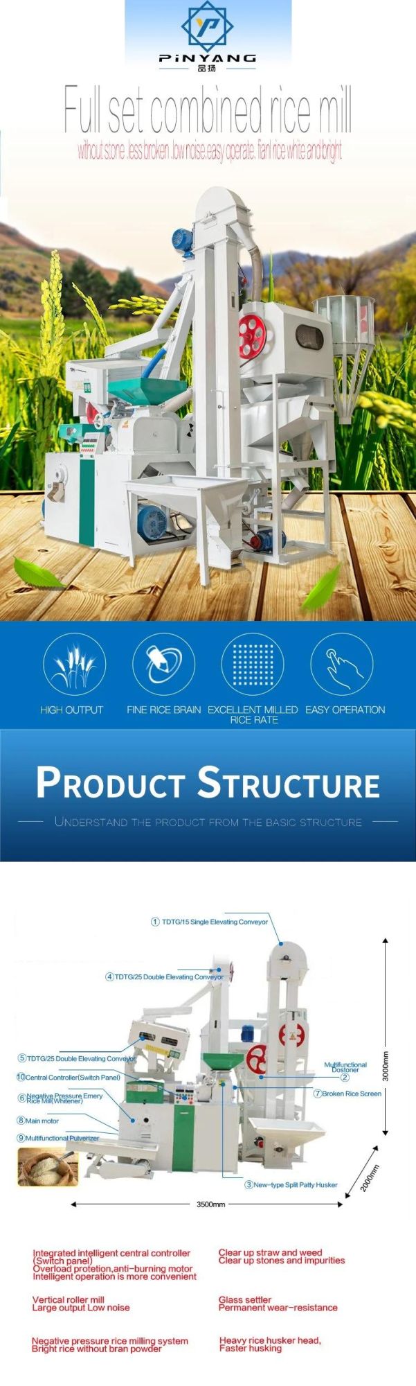 1 Ton Per Hour Combined Rice Processing Machine Rice Mill