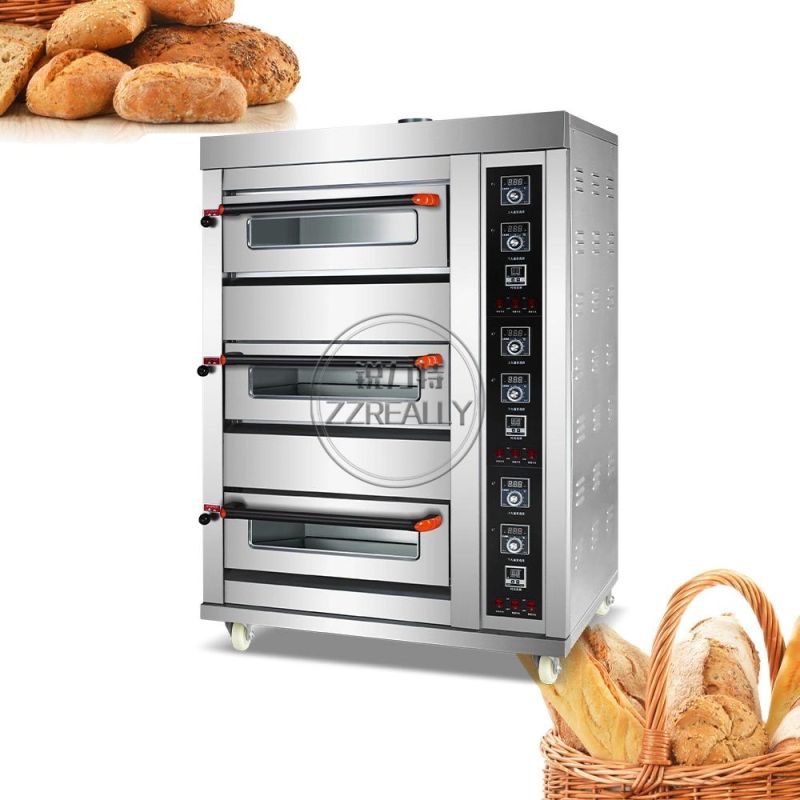 3 Decks 3 Trays Stainless Steel Gas Baking Oven Sweet Potato Bread Pizza Cake Shop Commercial Oven Bakery Machines Equipment