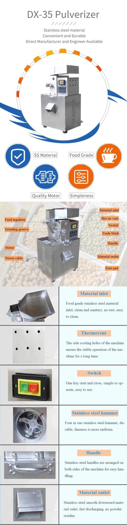 Dx-35/65 Factory Price Commercial Food Universal Grinder Spice Grinding Machine