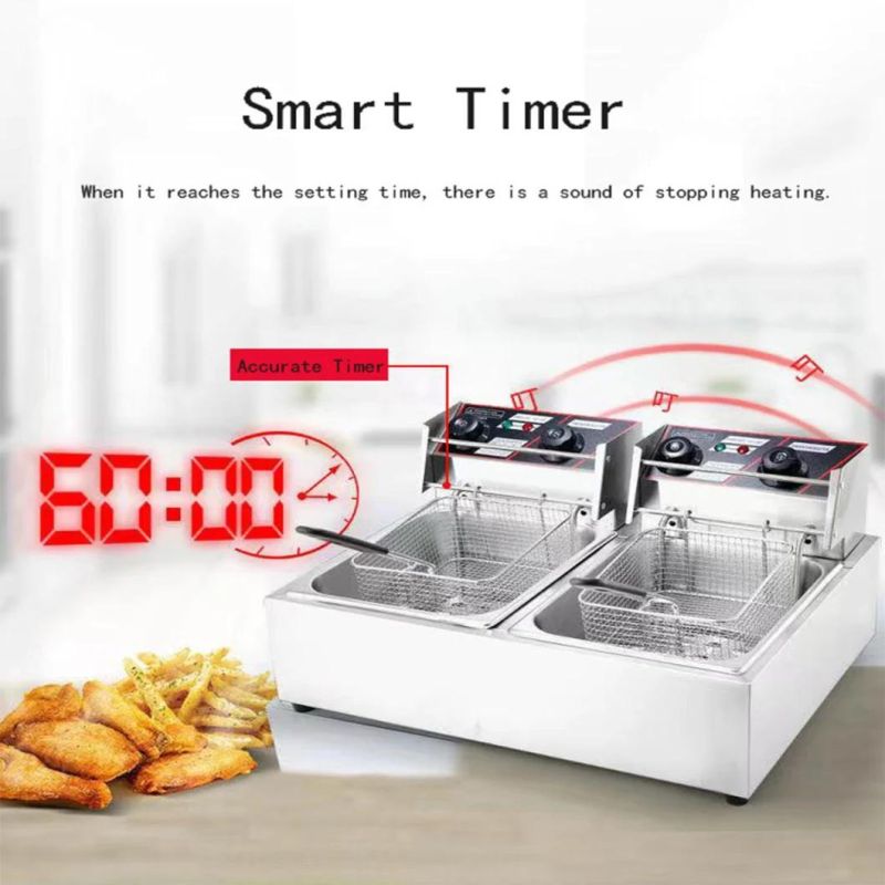 10L High Power 200 Degrees Celsius Temperature Control Timer Function Single Double Tanks Stainless Steel Electric Fryer