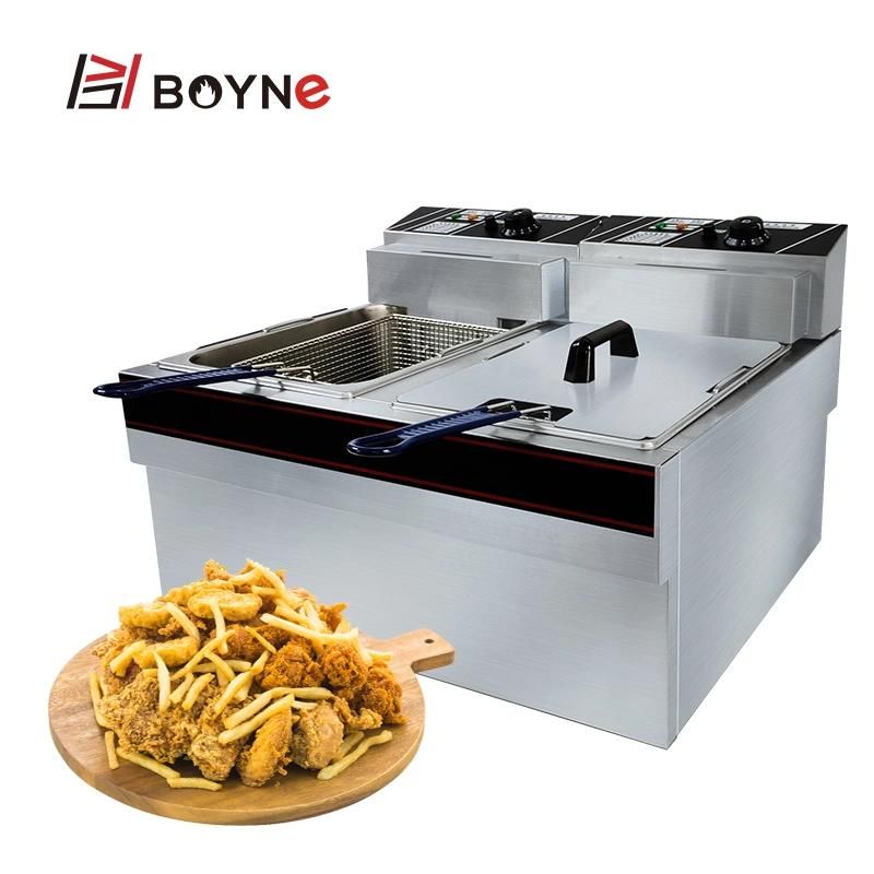 Fast Food Stainless Steel Table Top Double Tank Electric Deep Fryer