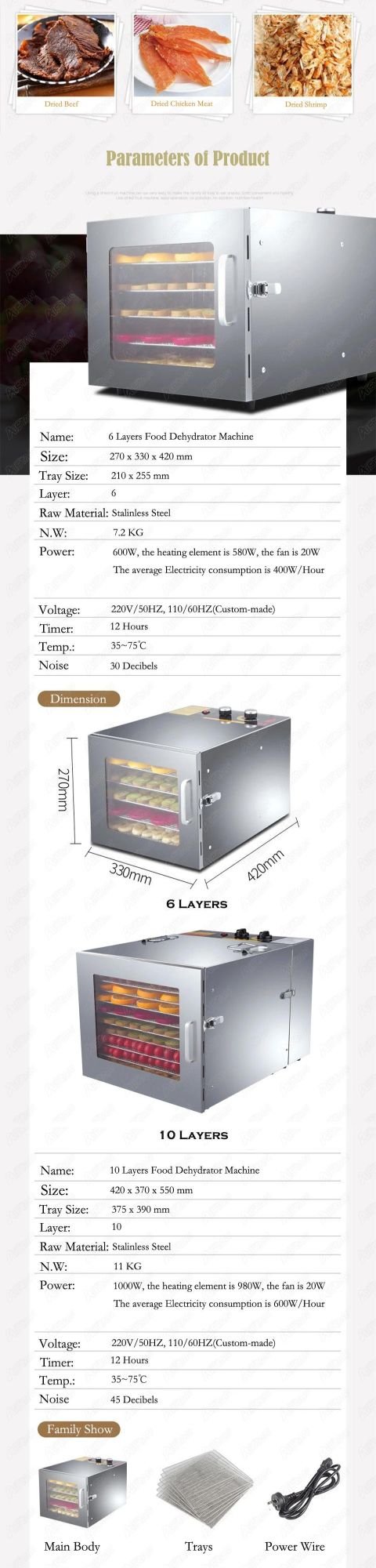 Xh01 6 Trays Fruit Dryer Dehydrator Vegetable Food Air Dryer Dehydration Pet Dryer Fast Strong Health Efficient Dehydrator