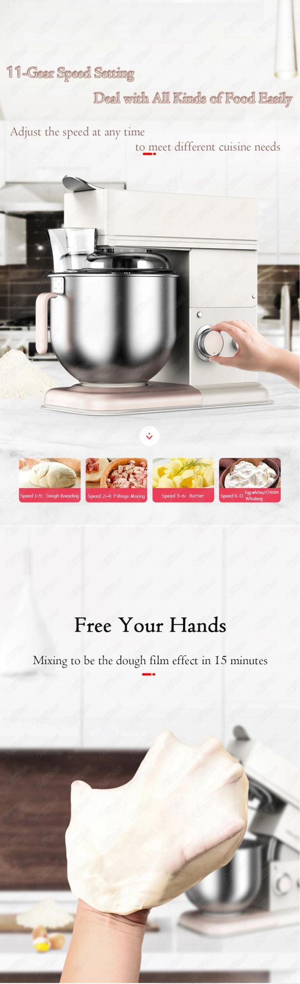 Gl8800 Planetary Dough Mixer 7L Stainless Steel Cream Egg Whisk Blender Cake Bread Kitchen Stand Food Mixer Mixing Chef Machine