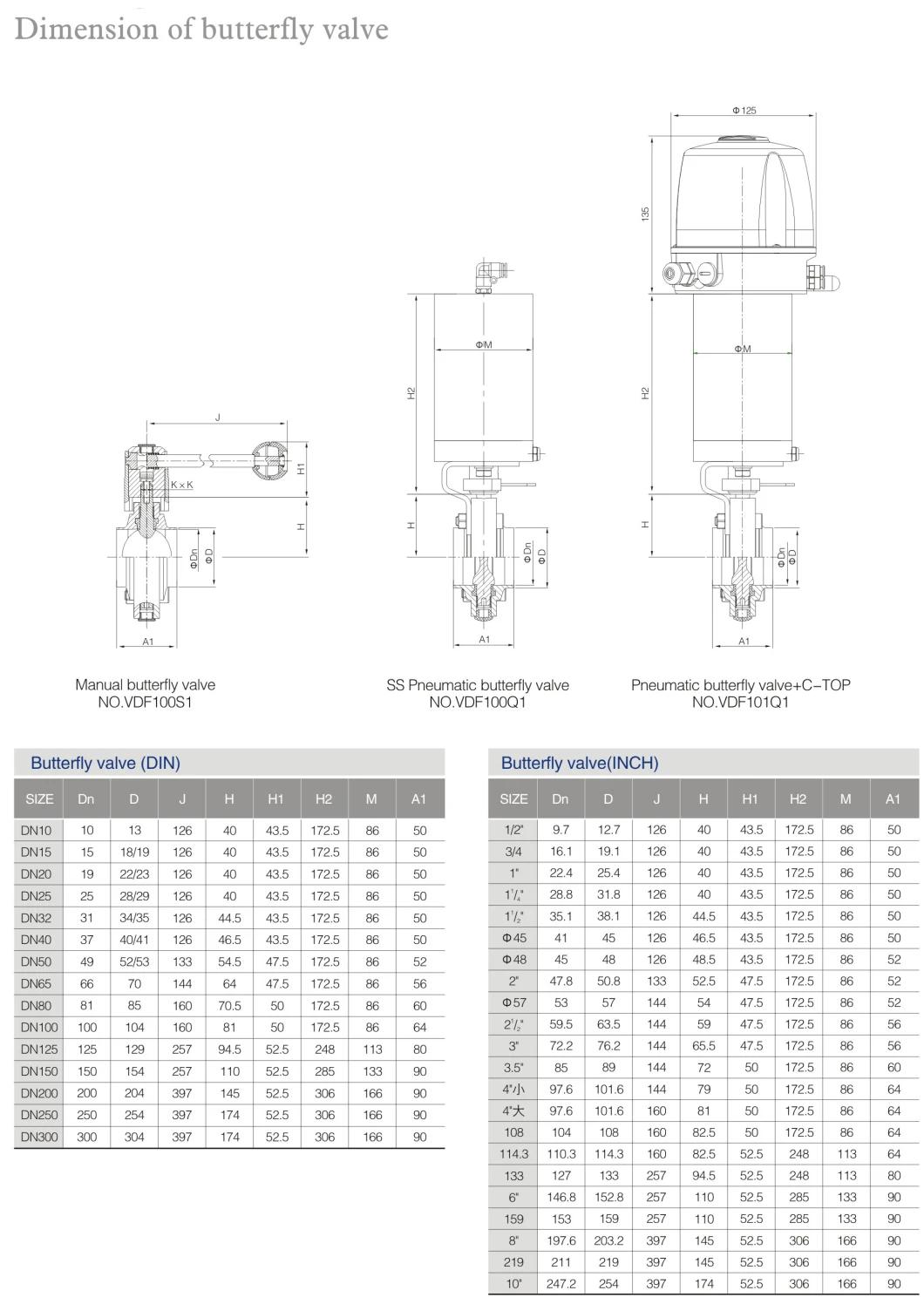 3A Sanitary Double Acting Pneumatic Butterfly Valve with Positioner Control