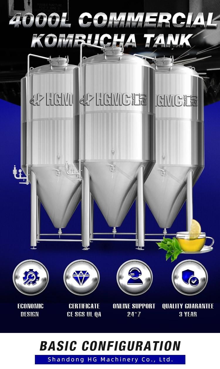 4000 Liter Beer Fermentation Tank Glycol Jacket Conical 5000 L 100000 L Fermenter for Brewing Fermenting Tank