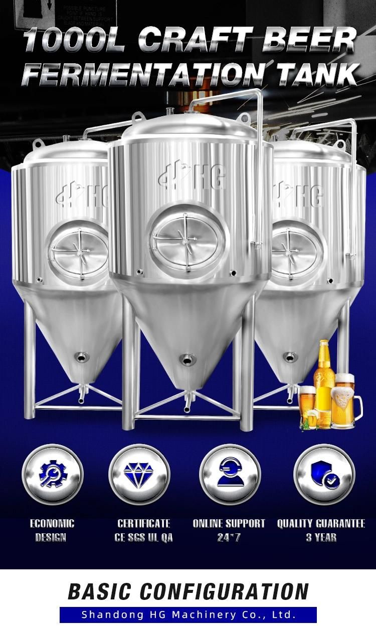 1000L 2000L Conical Beer Fermentation Tanks Craft Beer Equipment Brewery Equipment Stainless Steel Fermentation Tank Conical