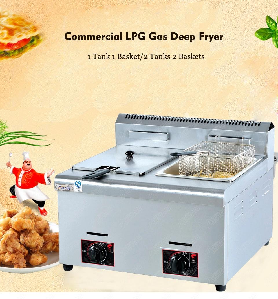 GF72 Commercial Counter Top Stainless Steel Large Capacity Chicken French Chips LPG Gas Deep Fryer Machine with Baskets