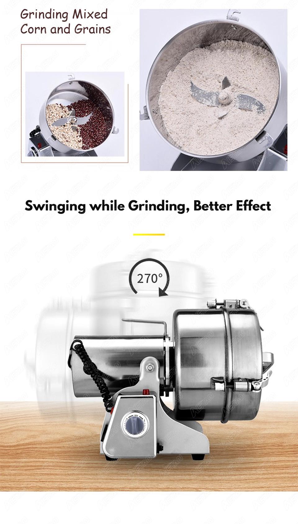 2000A Stainless Steel Home Use Pepper Spices Grinding Machines Food Wheat Corn Powder Grinder Electric High Power