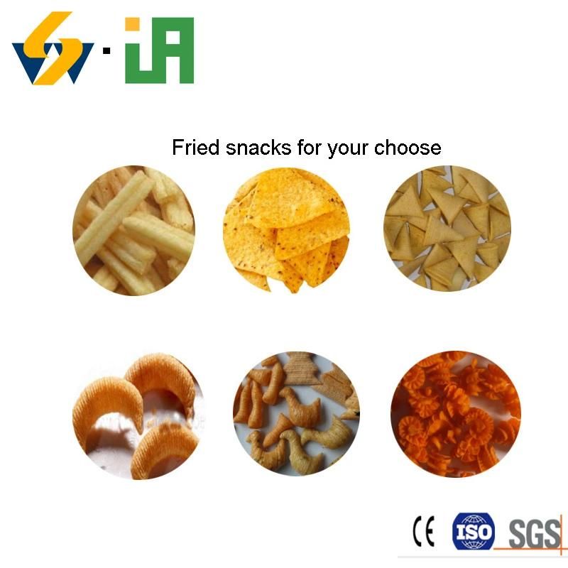 Full Automatic Extrusion Fried Pellet Snacks Food Processing Line Food Frying Machine 2D 3D Fried Snacks Chips Machinery