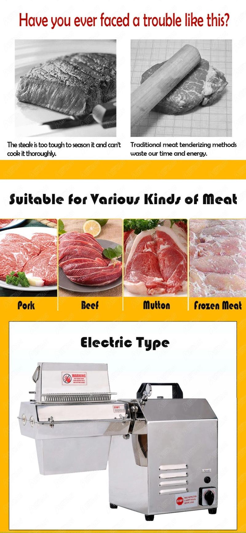 Ets714 Restaurant Equipment and Meat Shop Needed Electric Meat Tenderizers Machine Stainless Steel 220V 110V