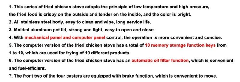 Catering Equipment Pressure Frying Machine Chicken Frying Machine