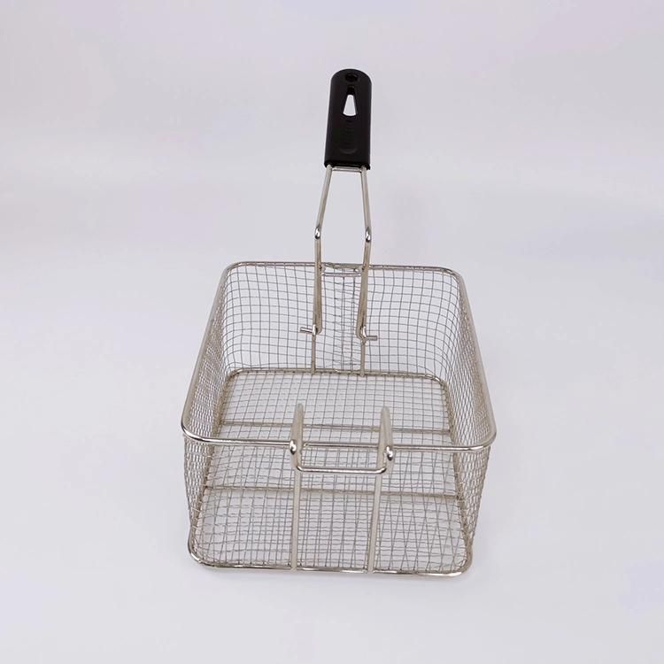 Wire Mesh Deep Fat Kitchen Stainless Steel Round Fryer Basket French Fry Basket with Detachable Handle