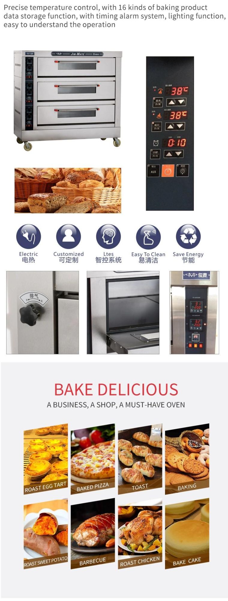 Furnace Kitchen Equipment 3 Decks 9 Trays Commercial Electric Deck Oven