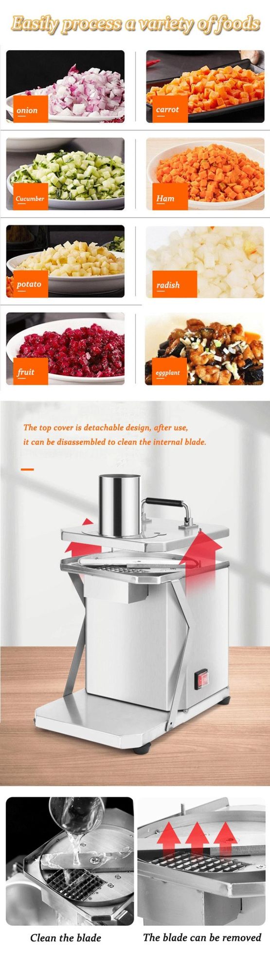 Kitchen Electric Potato Carrot Fruit Vegetable Dicer Dicing Carrot Onion Cube Cutting Machine