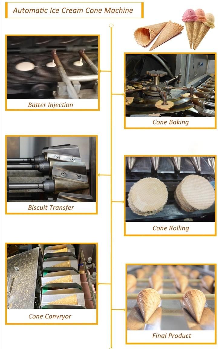 Versatile Fully Automatic of 45 Baking Plates 7m Long with Installation and Commissioning Rolled Waffle Cone Production Line