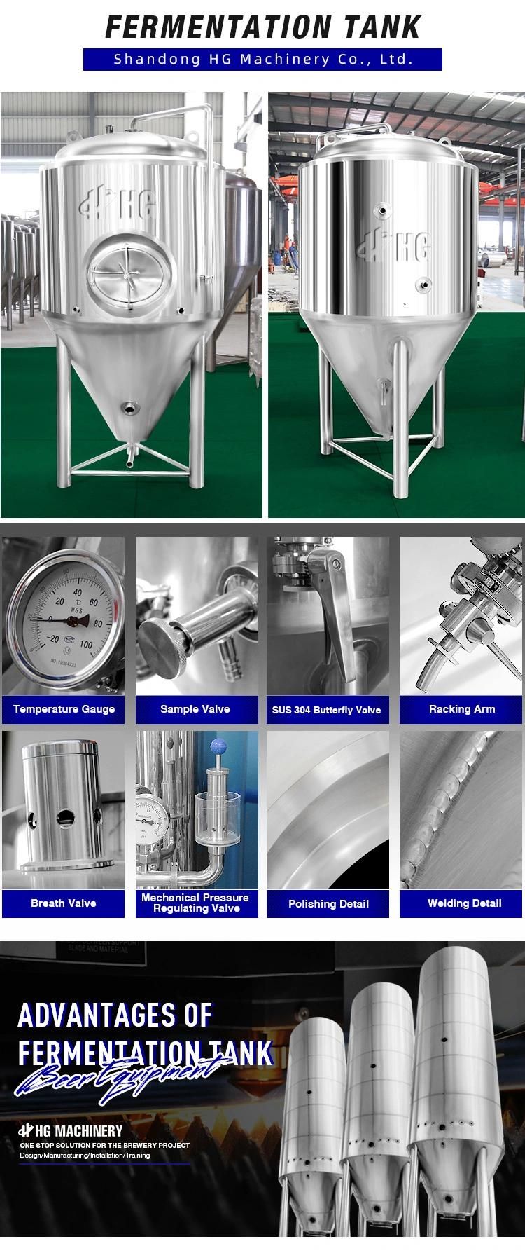 Glycol Jacket Beer Fermentation Vessel 500L 1000L 1500L 2000L Isobaric Conical Fermenter Tank Per Batch