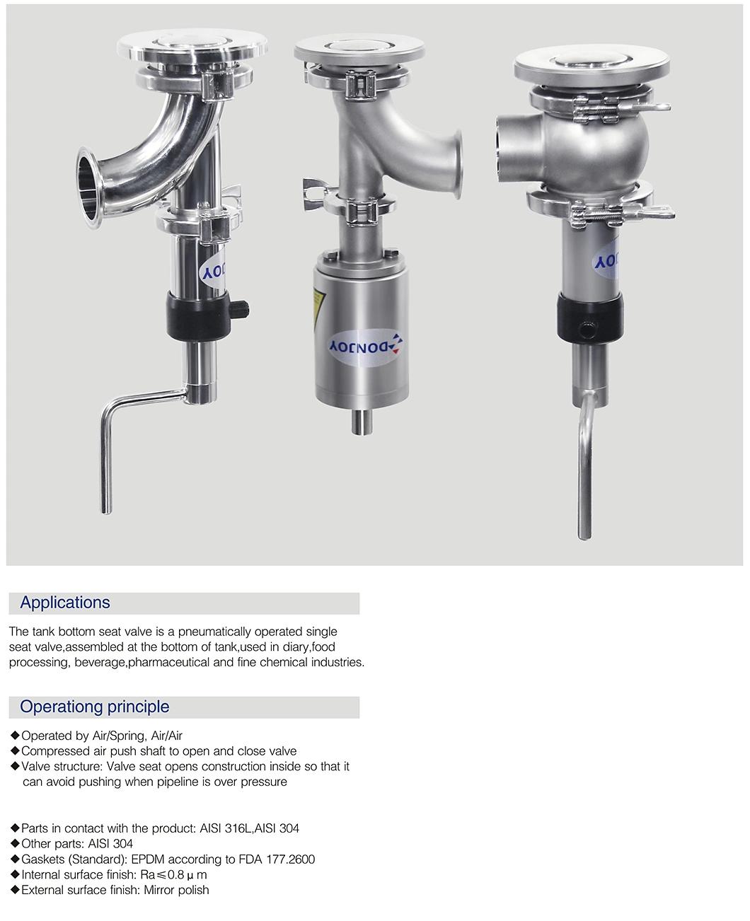 Pneumatic Elbow Type Tank Bottom Valve for Food Process