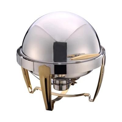 Round Roll Top Chafer Chafing Dish- Gold Accented