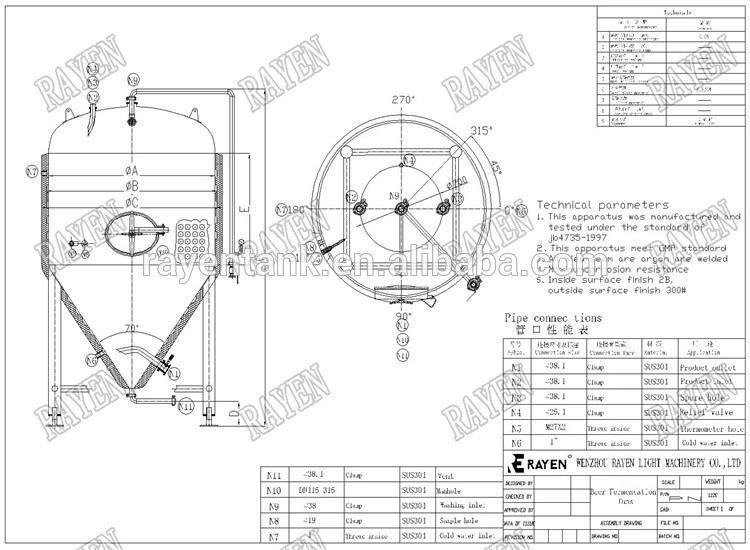 SUS304 Sanitary Wine Beer Conical Fermentation Tank