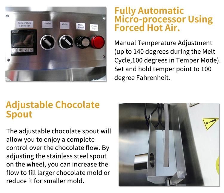 China Supplier Multi-Function 8/15/30/60/100 Kg Per Hour Capacity Chocolate Melting/Tempering/Coating Machine with Cheap Prices