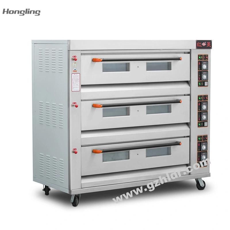 High Quality Commercial Kitchen 3 Deck 9 Trays Gas Stone Base Pizza Oven