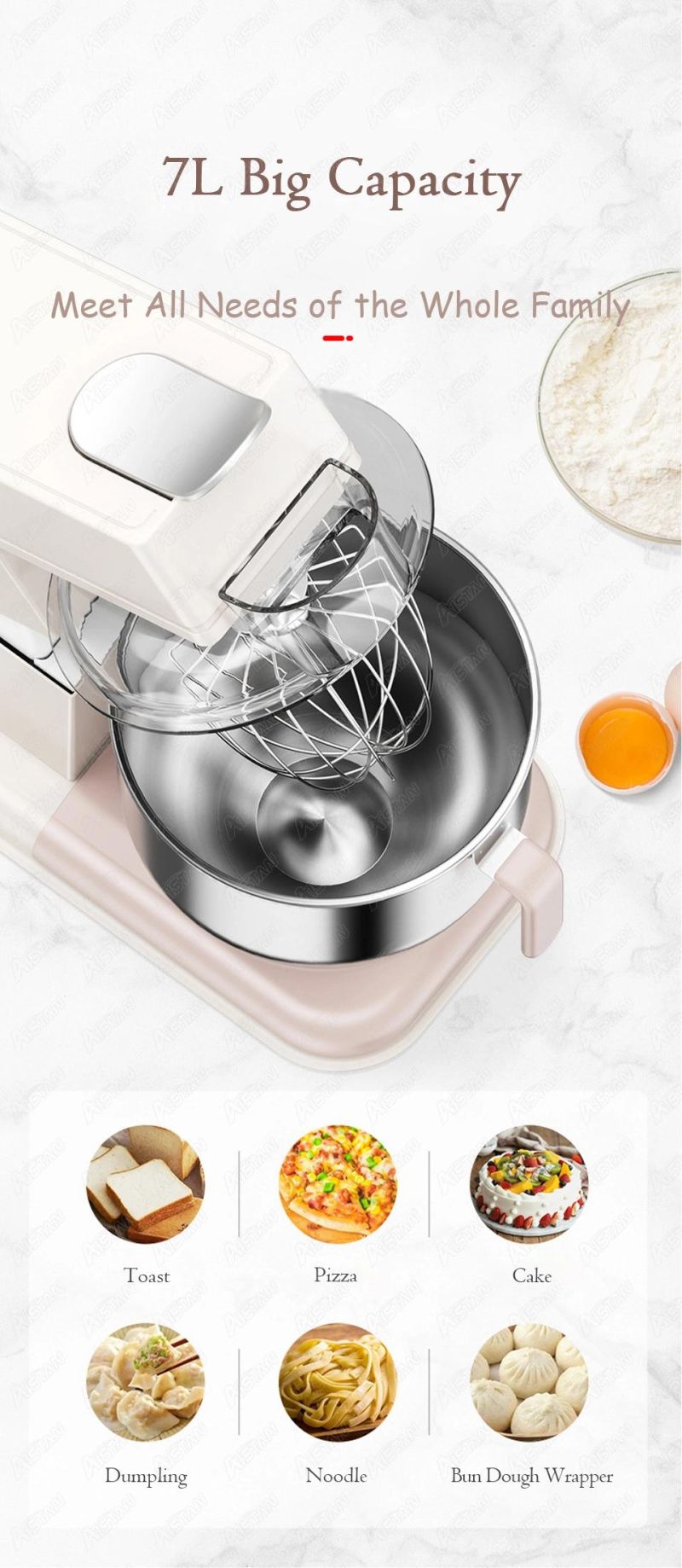 Gl8800 Planetary Dough Mixer 7L Stainless Steel Cream Egg Whisk Blender Cake Bread Kitchen Stand Food Mixer Mixing Chef Machine