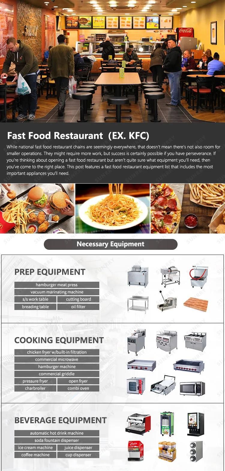 Hot Sale Industrial Fast Food Kitchen Equipment Kfc Equipment Full Set Electric Gas Fast Food Equipment