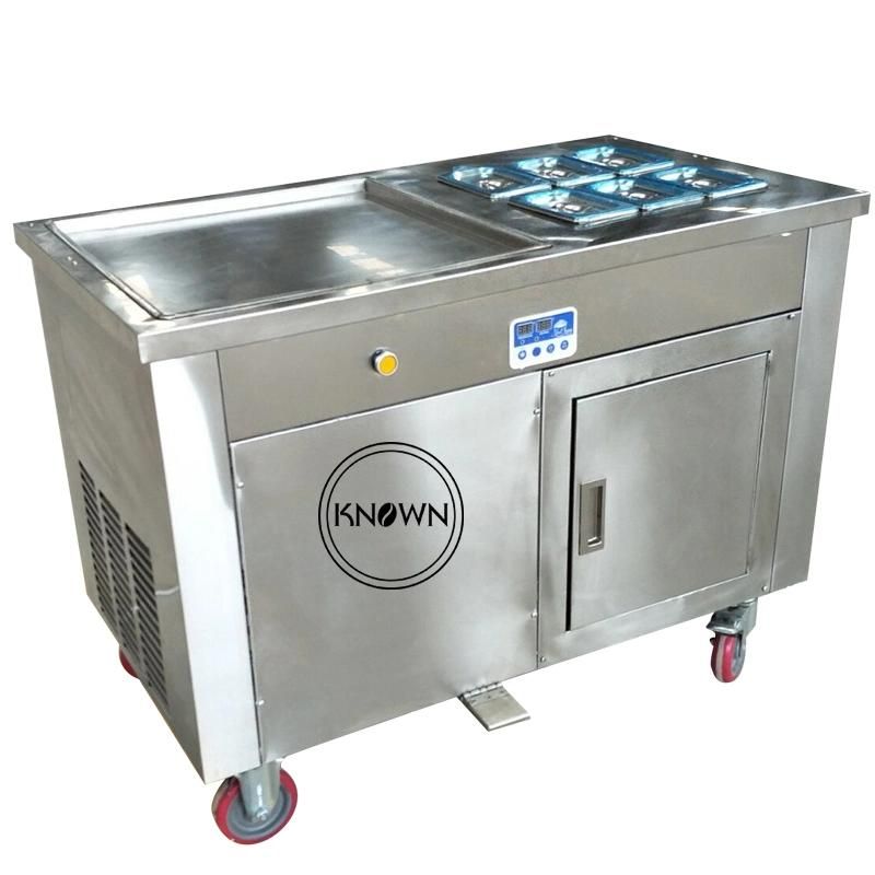 Most Popular Fried Ice Cream Machine Single Square Pan with 6 Freezer Cooling Tanks Electric Fried Ice Cream Roll Machine