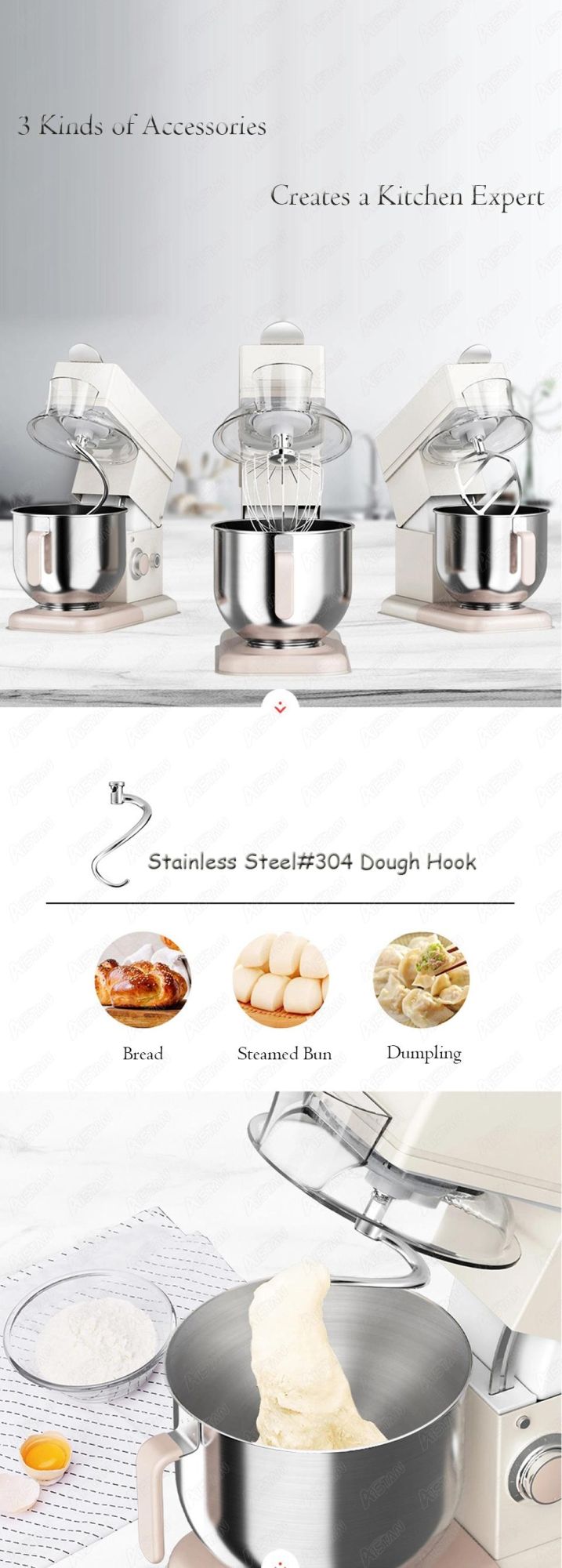 Gl8800 Planetary Dough Mixer 7L Stainless Steel Cream Egg Whisk Blender Cake Bread Kitchen Stand Food Mixer Mixing Chef Machine