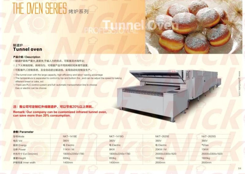 Stainless Continuous Gas Bakery Tunnel Oven for Kitchen Equipment