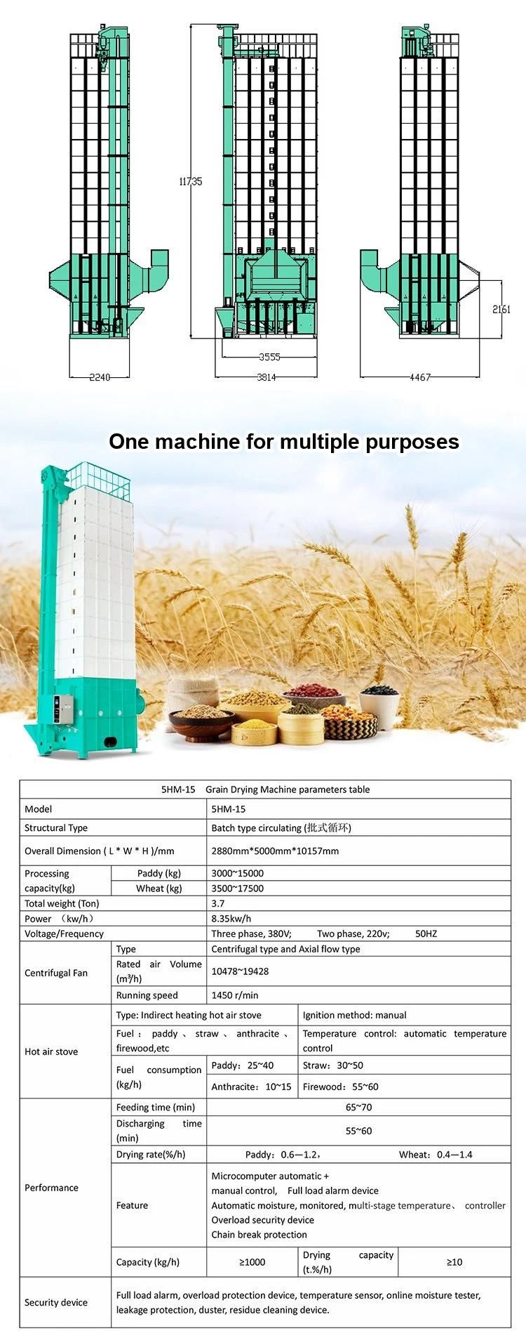 High Efficiency 15tons Per Batch Capacity Paddy Rice Dryer