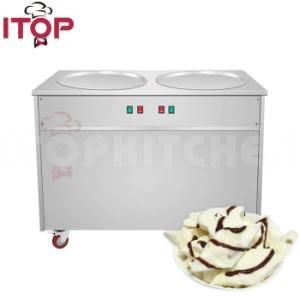 Commercial 2 Pans Double Pans Fried Ice Cream Rolls Machine / Ice Cream Cold Plate