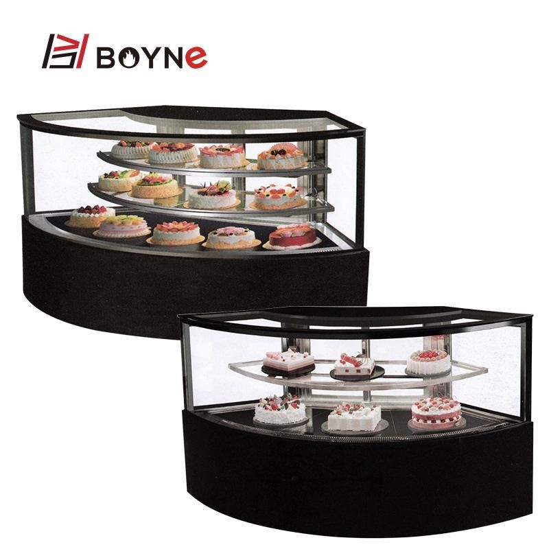 Bending Showcase Fan Shaped Three Deck Cake Display Chiller