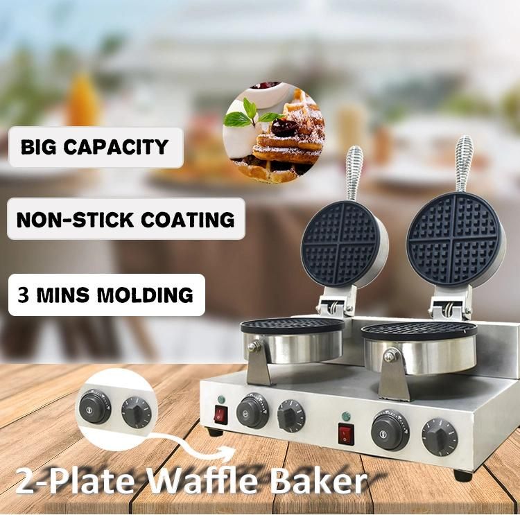 Commercial Counter Top Stainless Steel Double Plate Waffle Baker