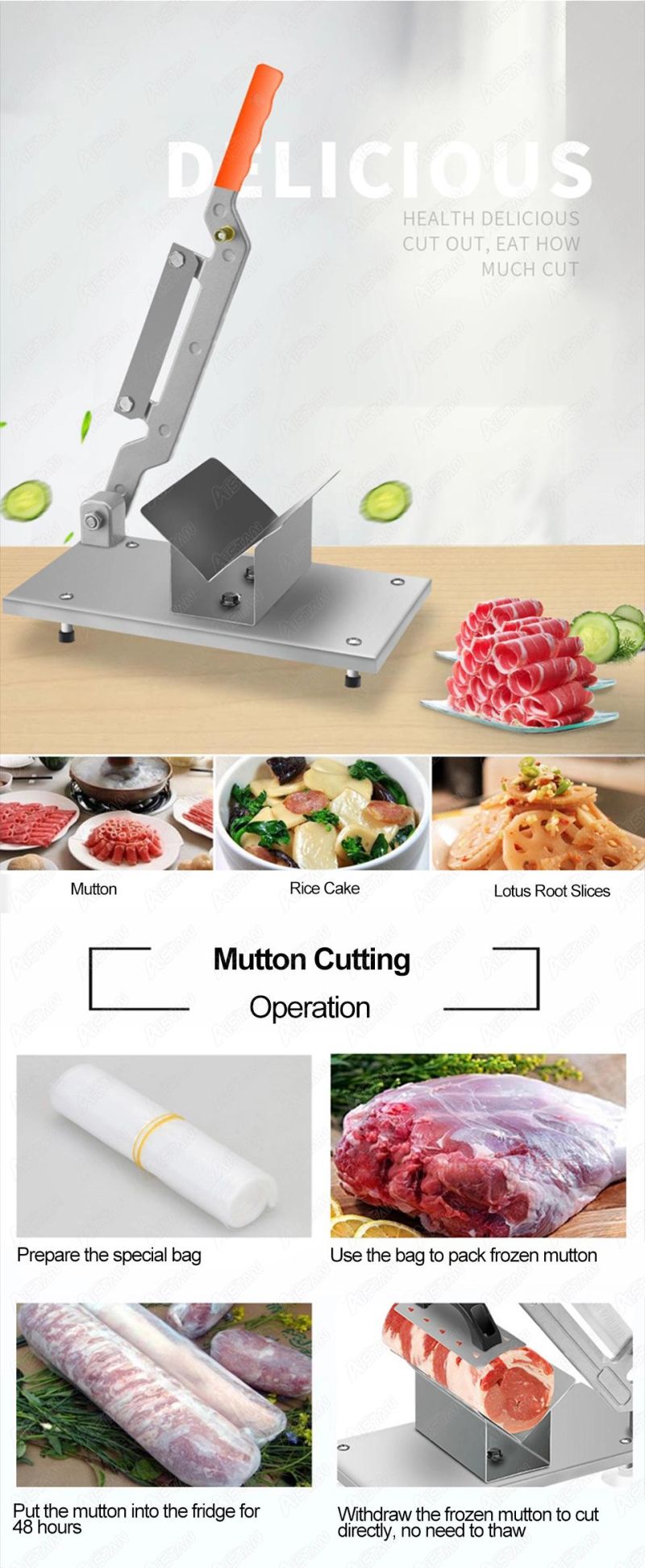 Hrs6 Manual Handheld Frozened Meat Mutton Ham Vegetable Slicer Cutter Machine Stainless Steel Mini Counter Top