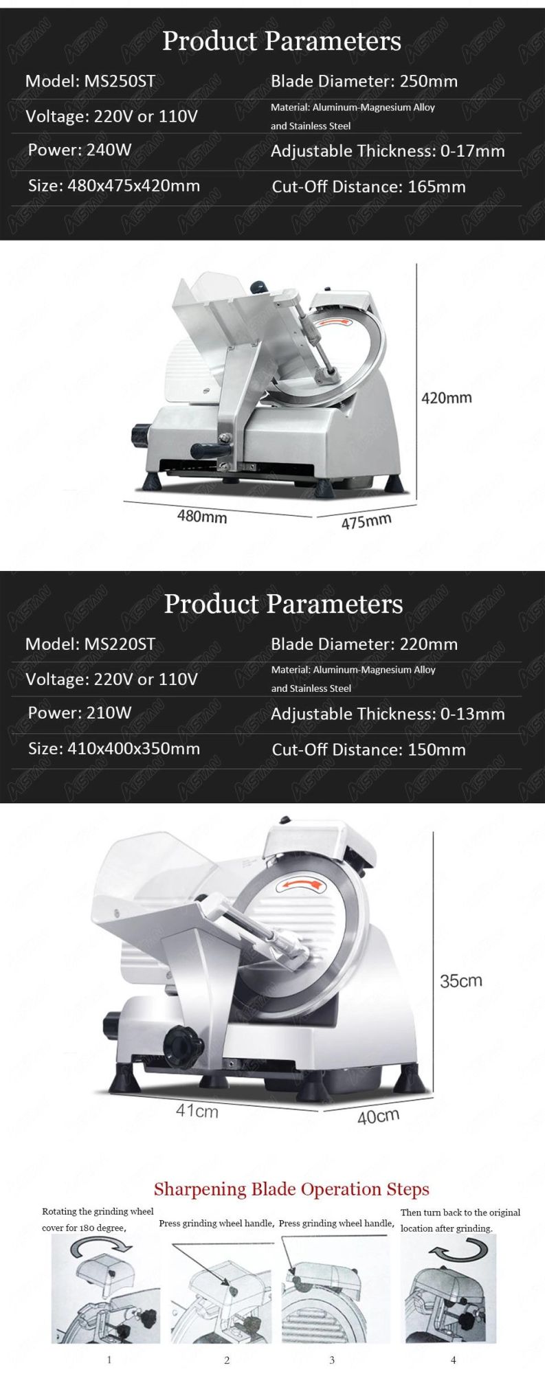 Ms300st Electric Frozen Beef Meat Fish Vegetable Slicer Cutting Machine for Commercial Kitchen Restaurant