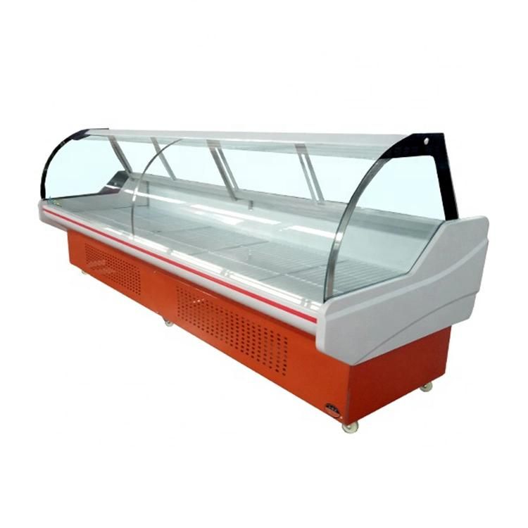 Curved Glass Meat Chiller Display Meat Showcase Freezer Display