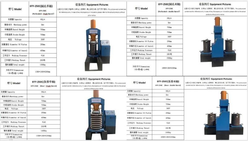 6yy-250d 250 Tons 110L/H Hydraulic Working Oil Pressing Machine for Commercial Use