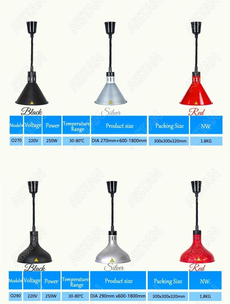 O240 250W Electric Retractable Cord Food Heating Ceiling Lamp/ Food Warming Pendent Hanging Light