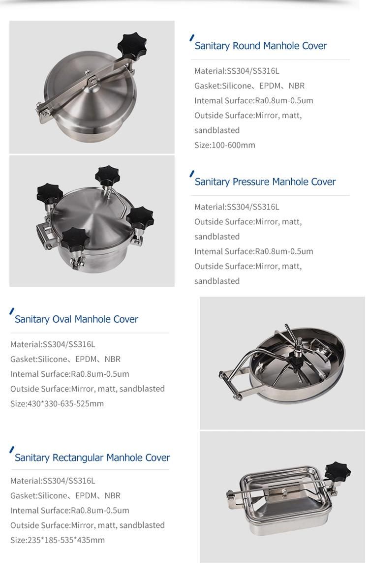 Sanitary SS304 SS316L Stainless Steel Round Pressure Manway with Sight Glass