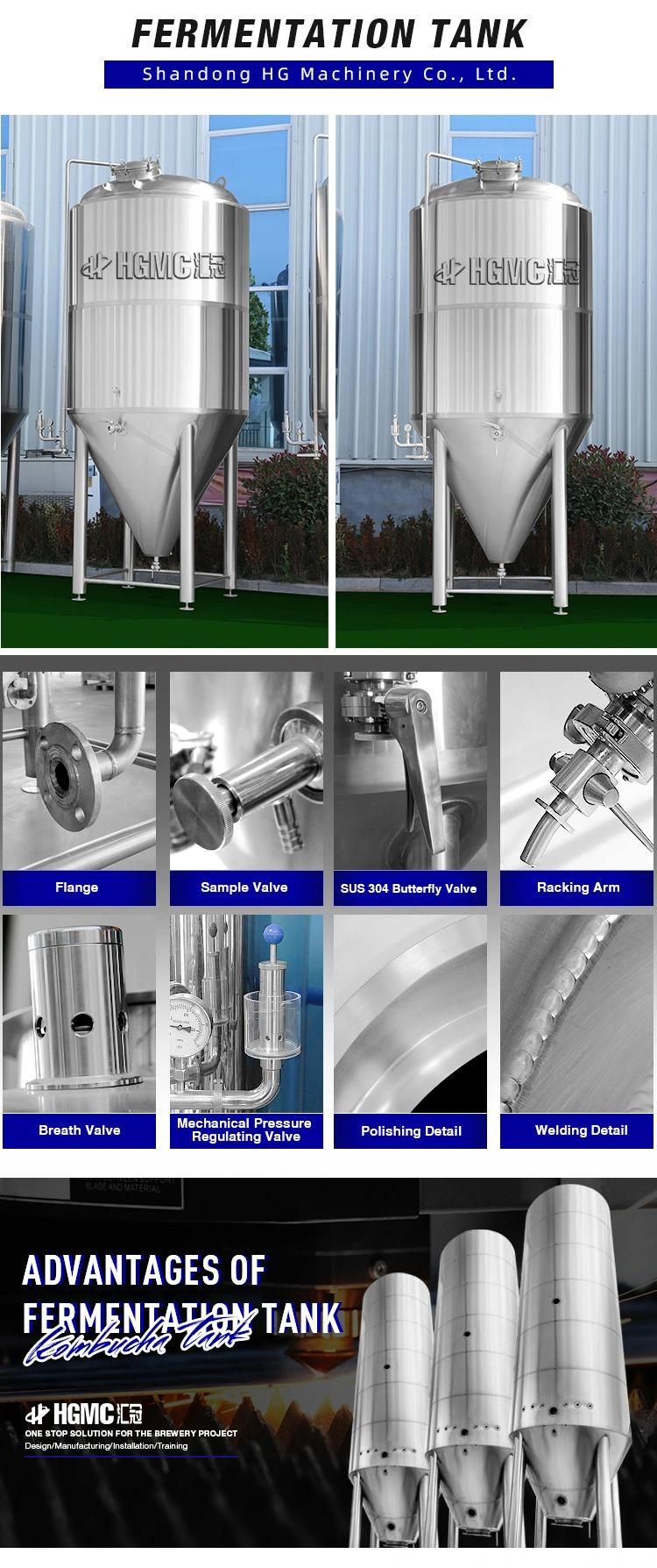 4000 Liter Stainless Steel Beer Fermentation Tank Mirrors Cooling Jacketed Conical Beer Fermenter