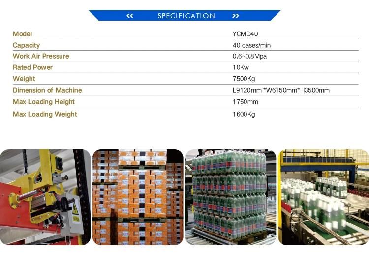 YCTD Full Automatic Carton Palletizer for  beer/beverage/pure water/fruit juice/milk