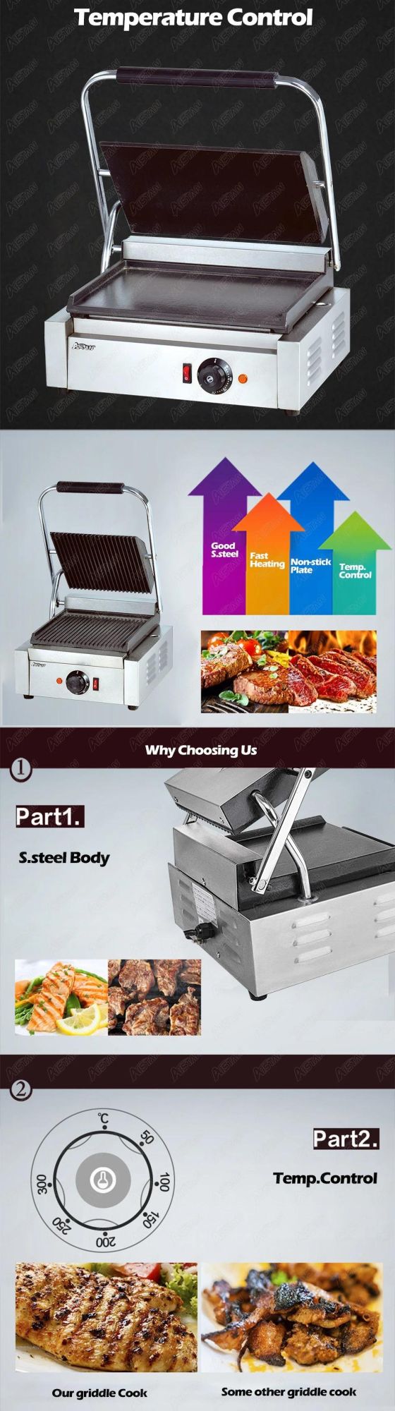 Eg811 Commercial Electric Single Plate Table Top Panini Grill Griddle Machine for Kitchen Equipment