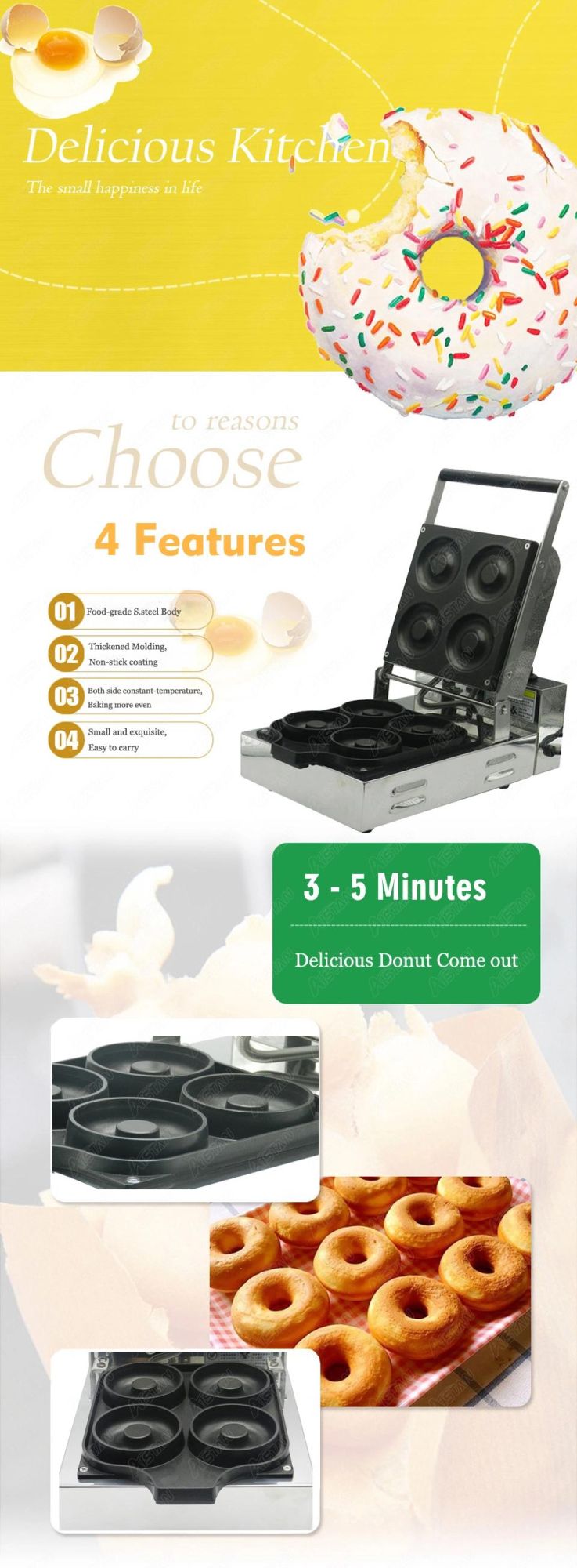 Eg6a Electric Automatic Mini Donut Making Machine Commercial Doughnut Maker 8cm Diameters Non-Stick Coating