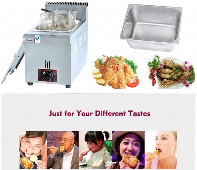 GF72 Commercial Counter Top Stainless Steel Large Capacity Chicken French Chips LPG Gas Deep Fryer Machine with Baskets